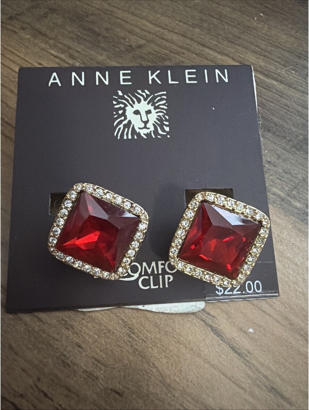 Anne Klein Rhinestone & red colored stone clip on earrings